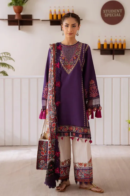 Saira Rizwan Laanem Summer Lawn 25 Dark Purple Cambric – view 1 – Poshaq