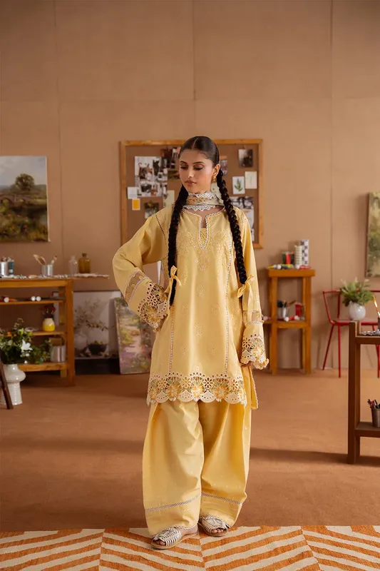 Saira Rizwan Laanem Summer Lawn 25 Maize Yellow Chiffon – view 1 – Poshaq