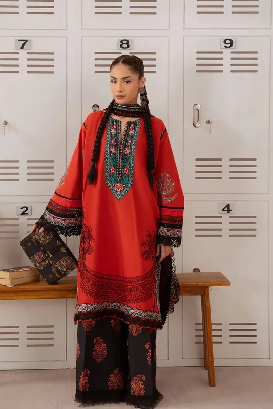 Saira Rizwan Laanem Summer Lawn 25 Orange Cambric – view 1 – Poshaq