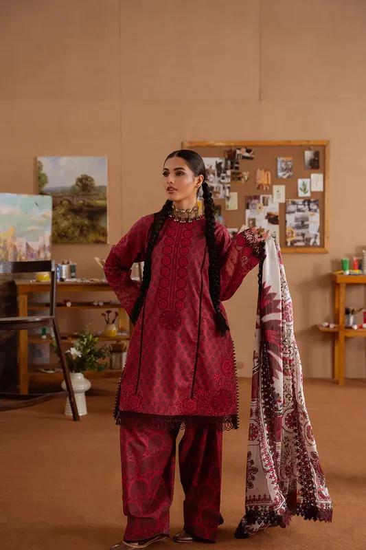 Saira Rizwan Laanem Summer Lawn 25 Haute Red Cambric – view 1 – Poshaq