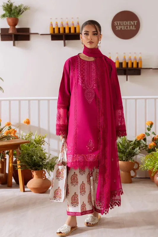 Saira Rizwan Laanem Summer Lawn 25 Coral Pink Chiffon – view 1 – Poshaq