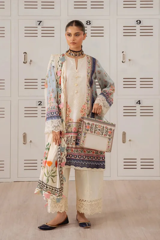 Saira Rizwan Laanem Summer Lawn 25 Ivory Cambric – view 1 – Poshaq