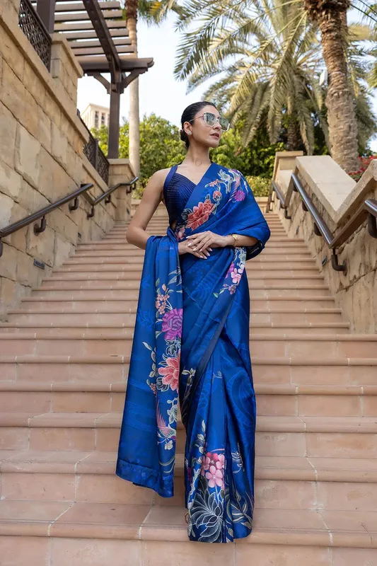 Saira Rizwan Resort Collection 25 Royal Blue Silk – view 1 – Poshaq