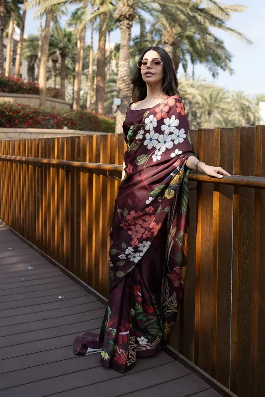 Saira Rizwan Resort Collection 25 Burgundy Silk – view 1 – Poshaq
