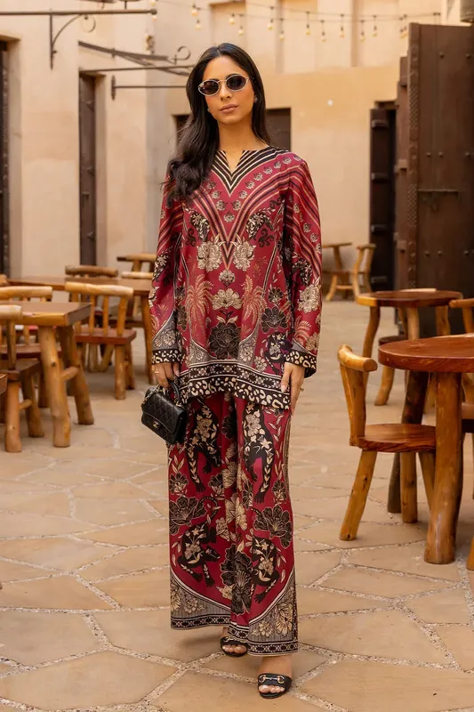 Saira Rizwan Resort Collection 25 Maroon Silk – view 1 – Poshaq