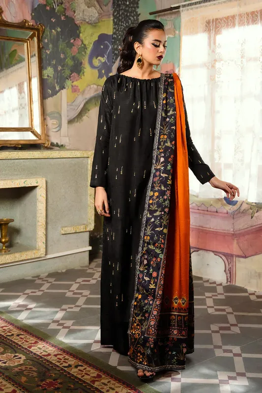 Saira Rizwan Dahini Silk Pret Black Raw Silk – view 1 – Poshaq