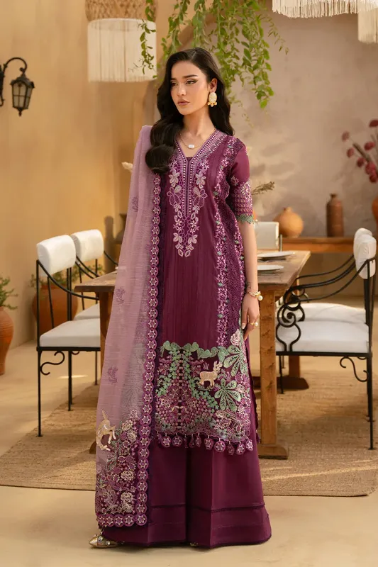 Saira Rizwan Luxury Lawn 25 Plum Organza – view 1 – Poshaq