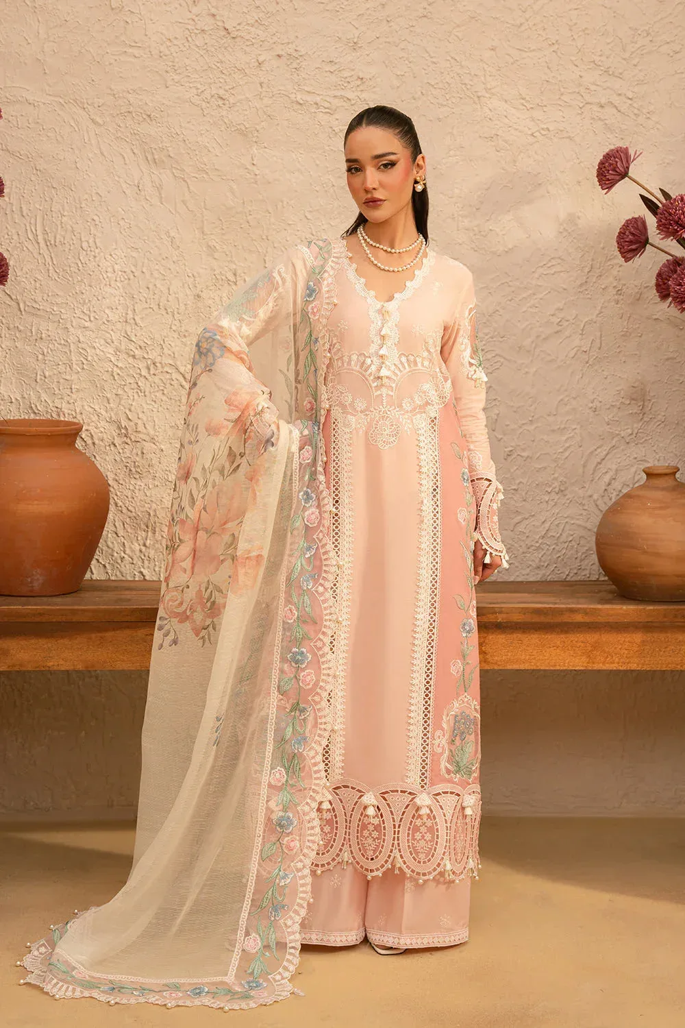 Saira Rizwan Luxury Lawn 25 Pale Peach Organza – view 1 – Poshaq