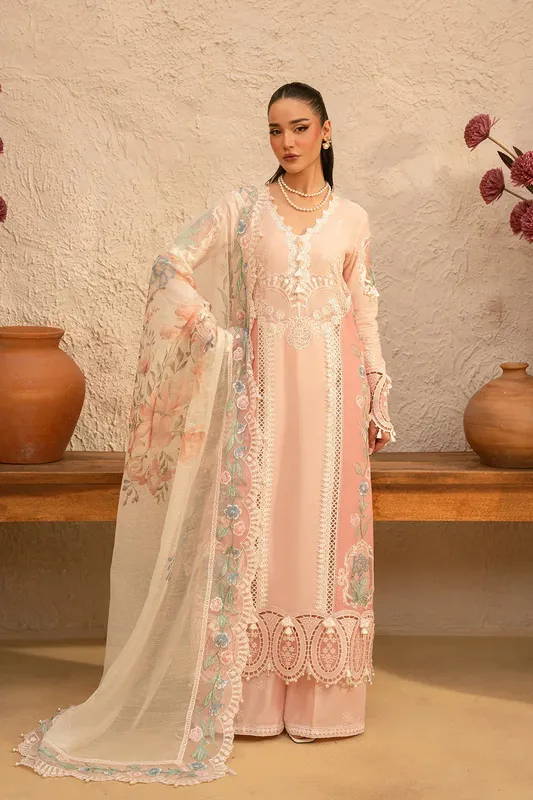 Saira Rizwan Luxury Lawn 25 Pale Peach Organza – view 1 – Poshaq