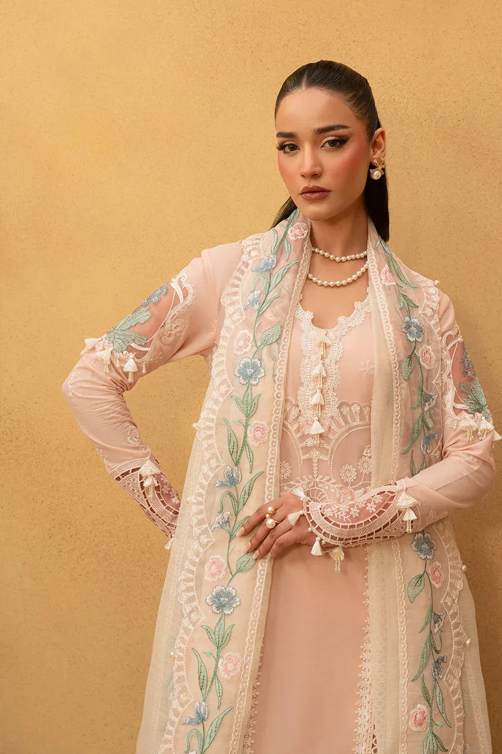 Saira Rizwan Luxury Lawn 25 Pale Peach Organza – view 3 – Poshaq