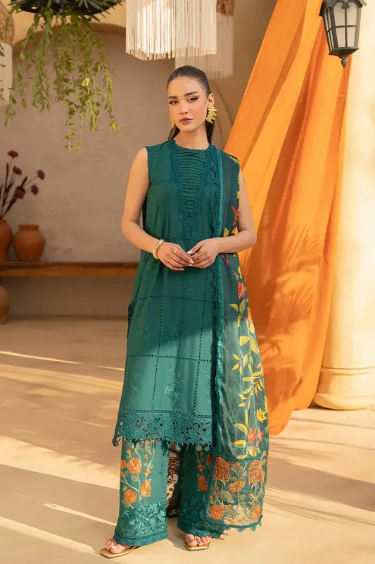 Saira Rizwan Luxury Lawn 25 Emerald Green Organza – view 1 – Poshaq