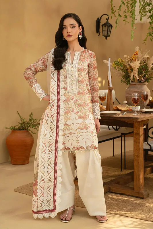 Saira Rizwan Luxury Lawn 25 Ivory Cotton Silk – view 1 – Poshaq