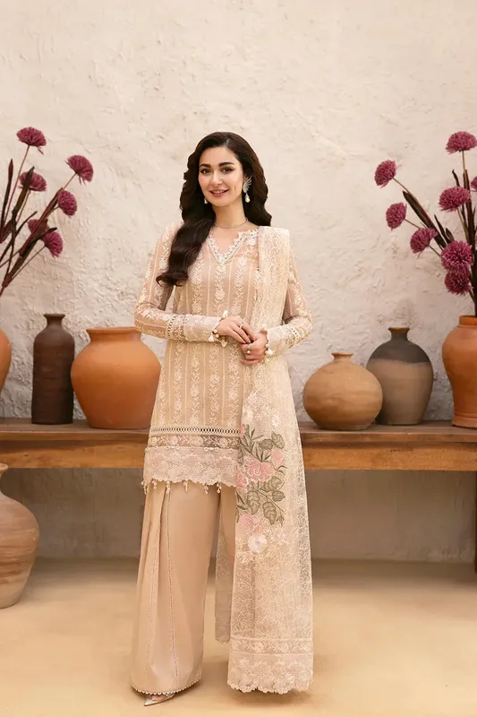 Saira Rizwan Luxury Lawn 25 Beige Cotton Silk – view 1 – Poshaq