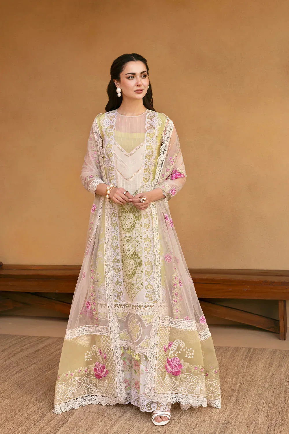 Saira Rizwan Luxury Lawn 25 Lemon Yellow Organza – view 1 – Poshaq