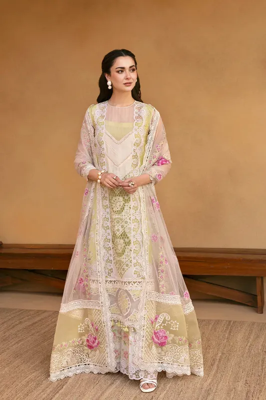 Saira Rizwan Luxury Lawn 25 Lemon Yellow Organza – view 1 – Poshaq