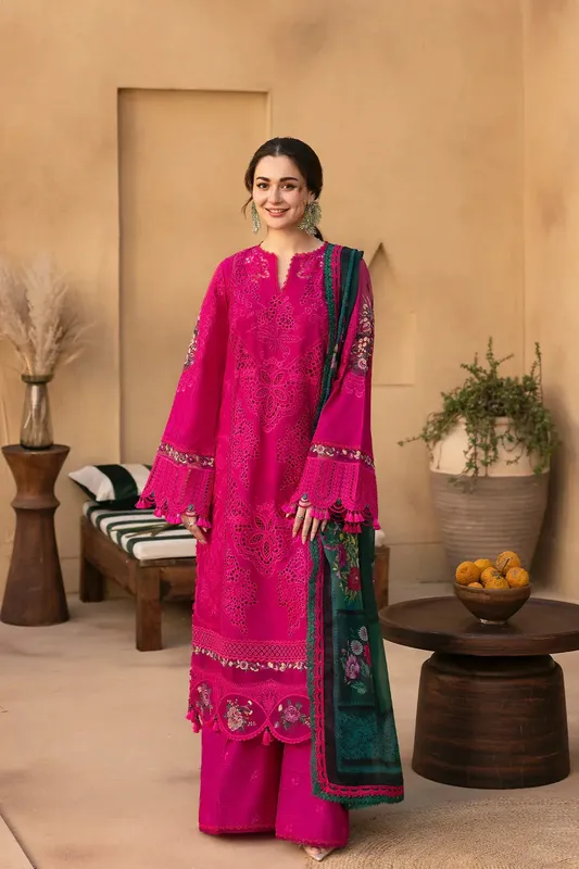 Saira Rizwan Luxury Lawn 25 Hot Pink Organza – view 1 – Poshaq