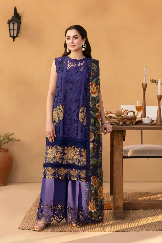 Saira Rizwan Luxury Lawn 25 Navy Organza – view 1 – Poshaq