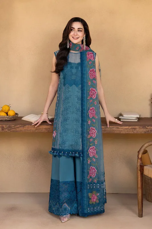 Saira Rizwan Luxury Lawn 25 Dark Teal Cotton Silk – view 1 – Poshaq