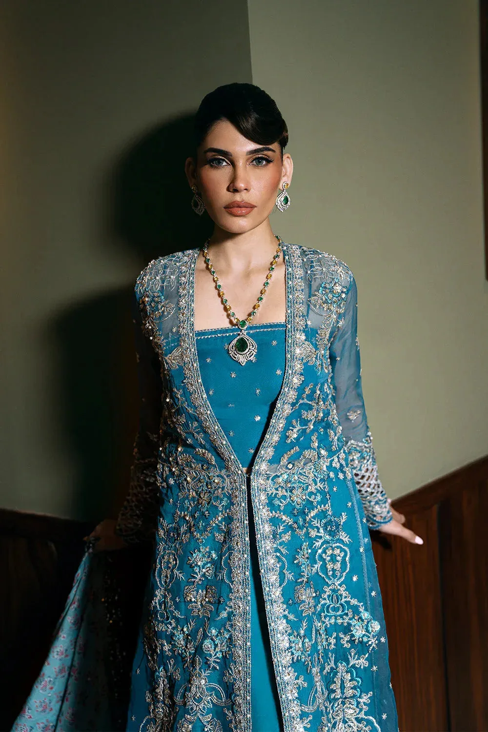 Saira Rizwan Festive Formals 24 Teal Raw Silk – view 4 – Poshaq