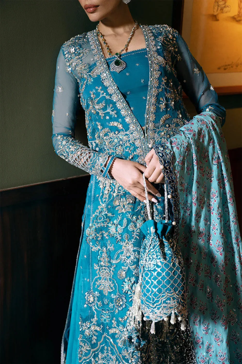 Saira Rizwan Festive Formals 24 Teal Raw Silk – view 5 – Poshaq