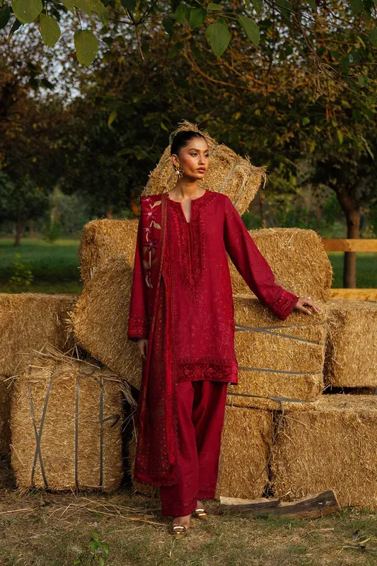 Saira Rizwan Winter 2024 Maroon Jacquard – view 1 – Poshaq