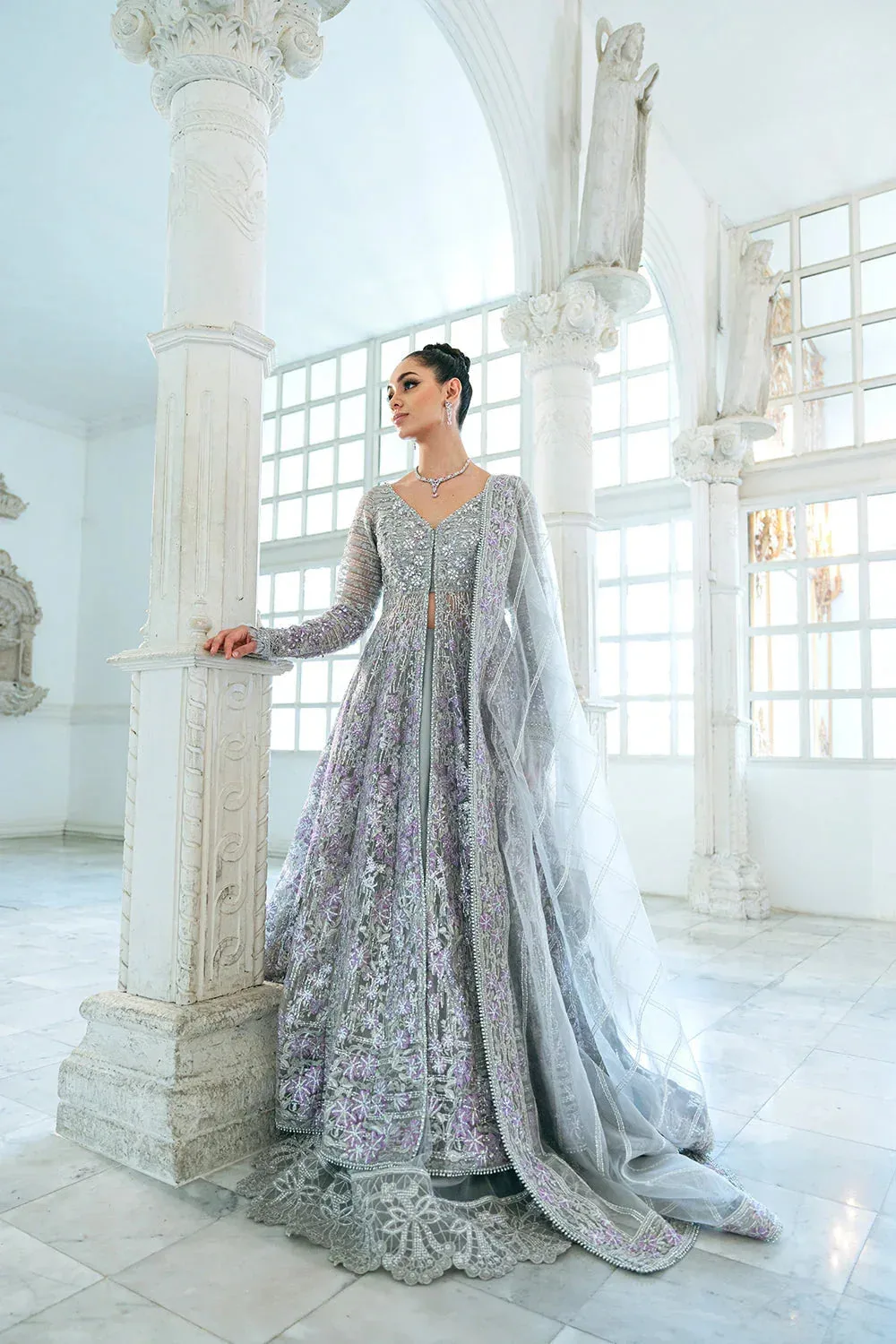 Saira Rizwan Naqsh Festive Grey Raw Silk – view 1 – Poshaq