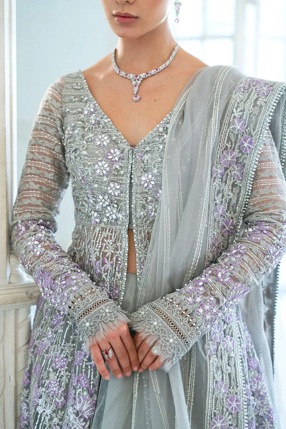 Saira Rizwan Naqsh Festive Grey Raw Silk – view 2 – Poshaq