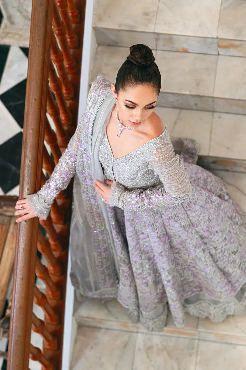 Saira Rizwan Naqsh Festive Grey Raw Silk – view 3 – Poshaq