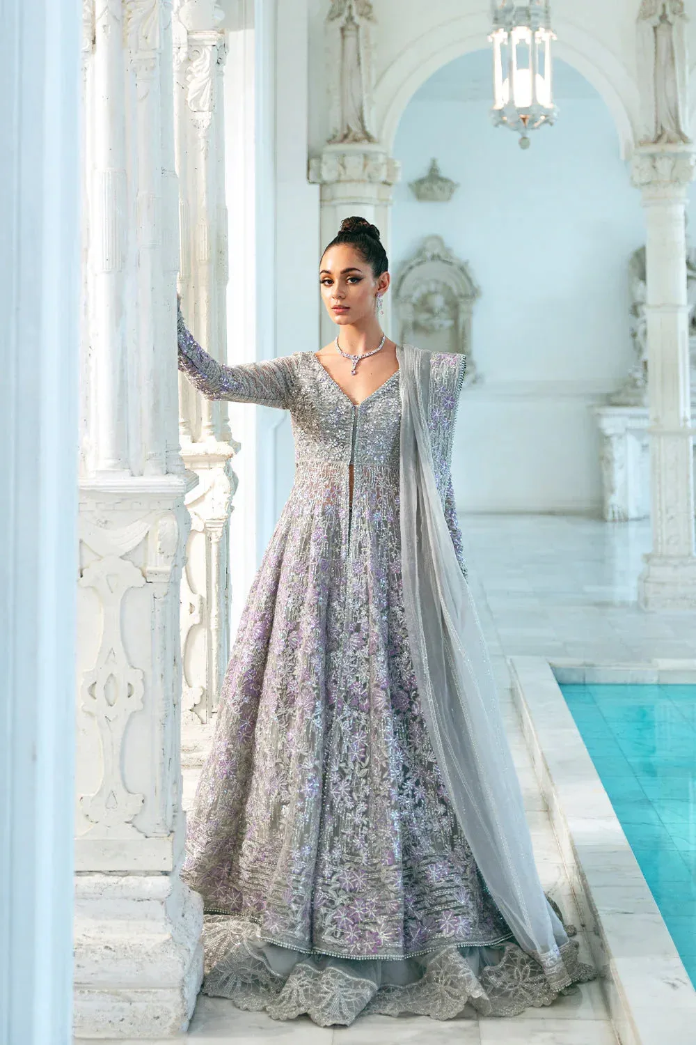 Saira Rizwan Naqsh Festive Grey Raw Silk – view 5 – Poshaq