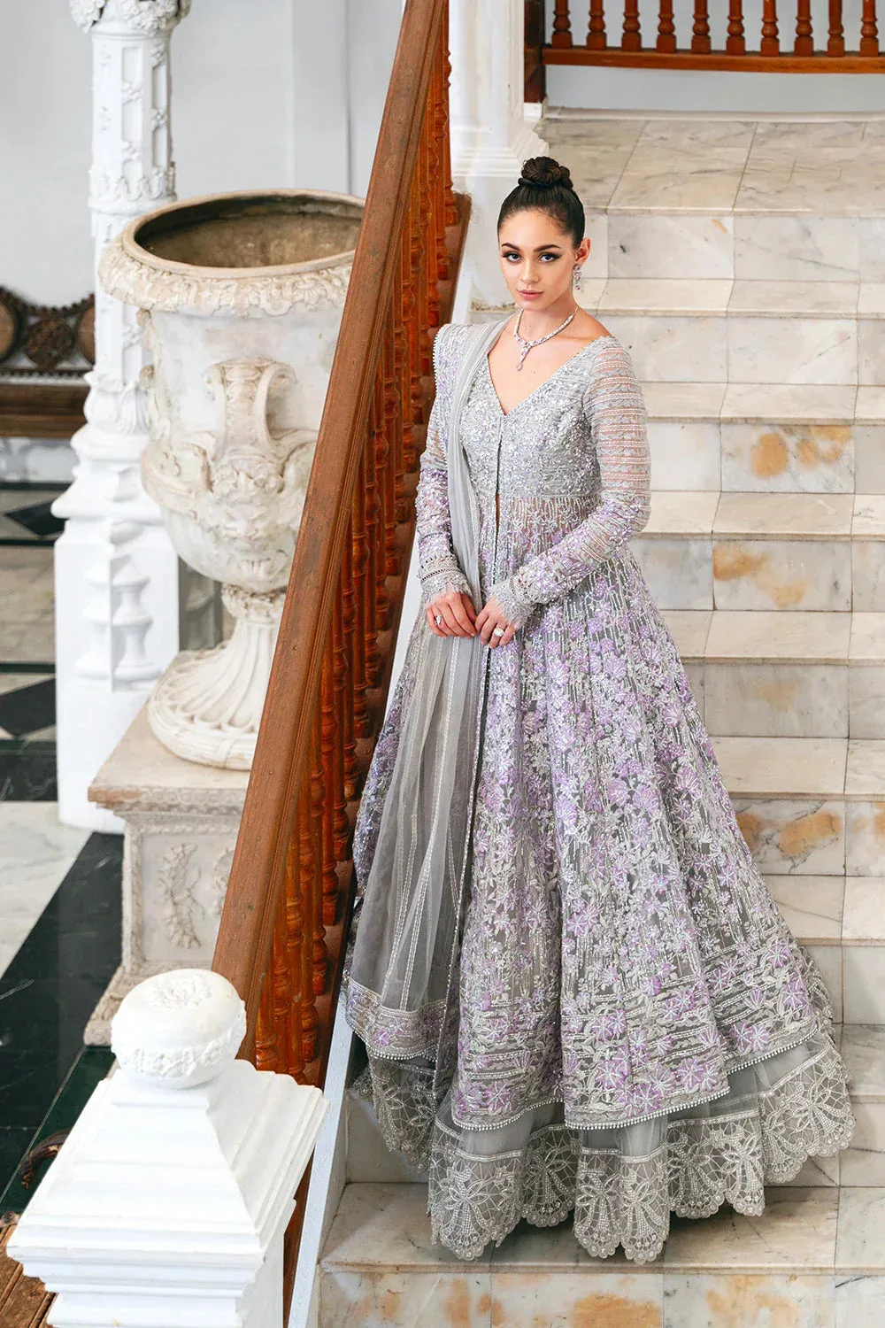 Saira Rizwan Naqsh Festive Grey Raw Silk – view 6 – Poshaq