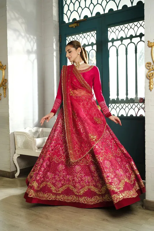 Saira Rizwan Naqsh Festive Fuchsia Raw Silk – view 1 – Poshaq