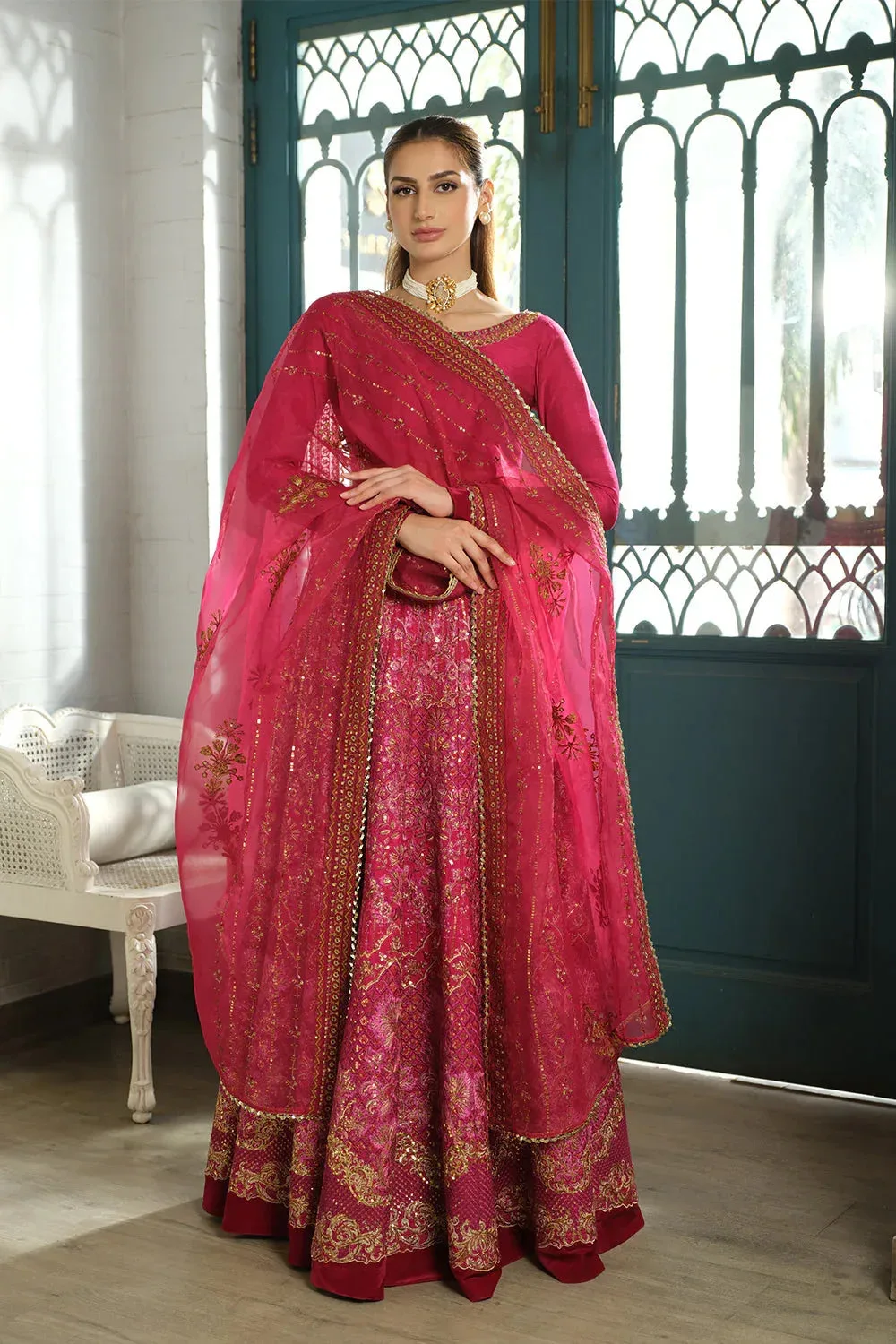 Saira Rizwan Naqsh Festive Fuchsia Raw Silk – view 2 – Poshaq