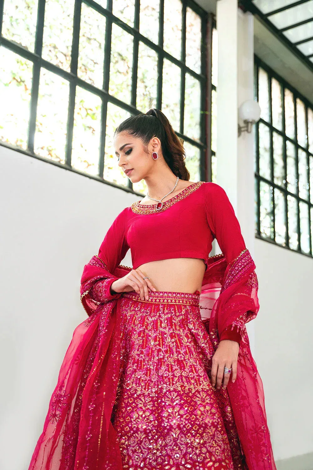 Saira Rizwan Naqsh Festive Fuchsia Raw Silk – view 3 – Poshaq