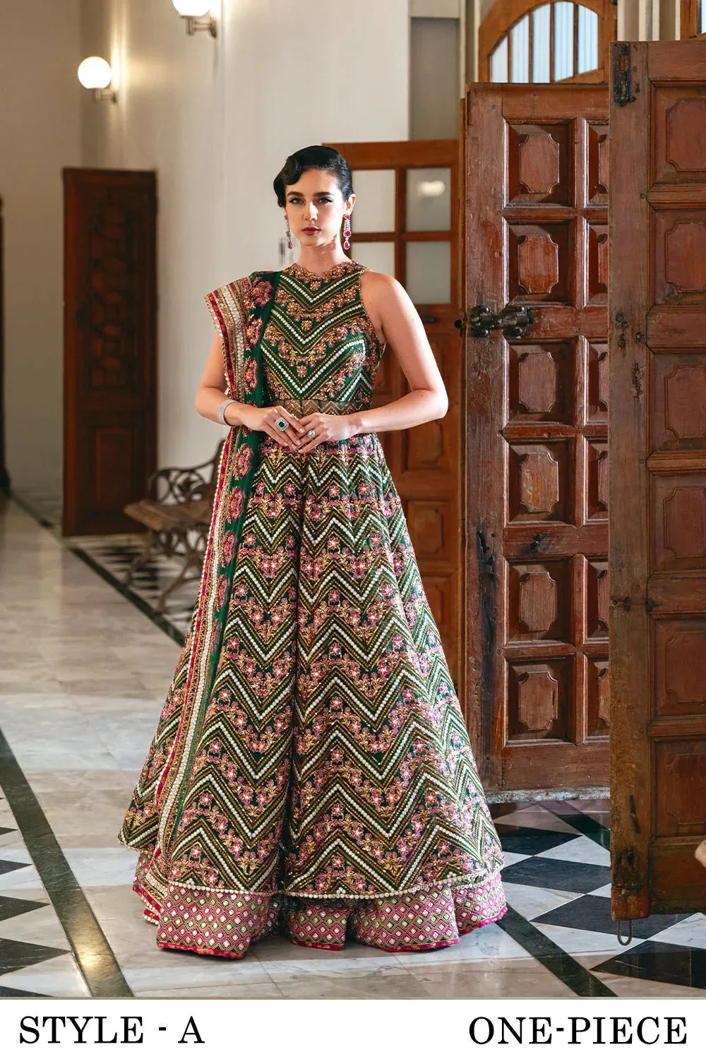 Saira Rizwan Naqsh Festive Bottle Green Raw Silk – view 4 – Poshaq