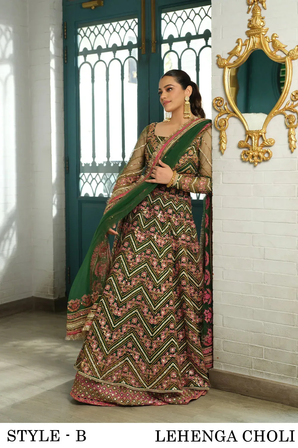 Saira Rizwan Naqsh Festive Bottle Green Raw Silk – view 5 – Poshaq