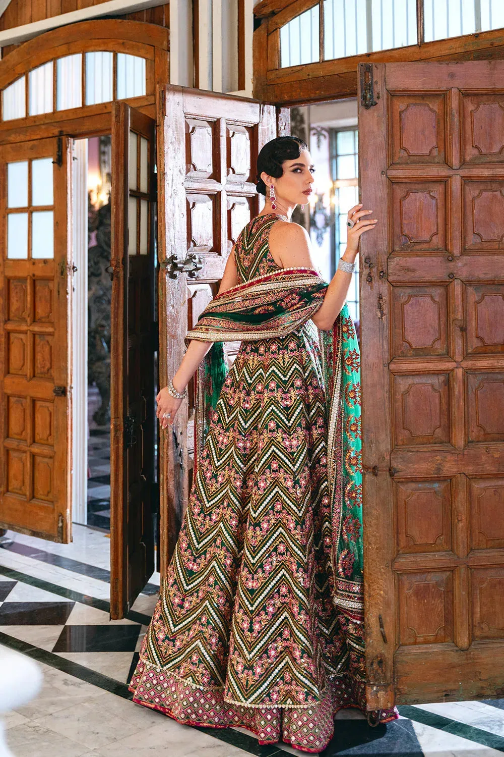 Saira Rizwan Naqsh Festive Bottle Green Raw Silk – view 6 – Poshaq