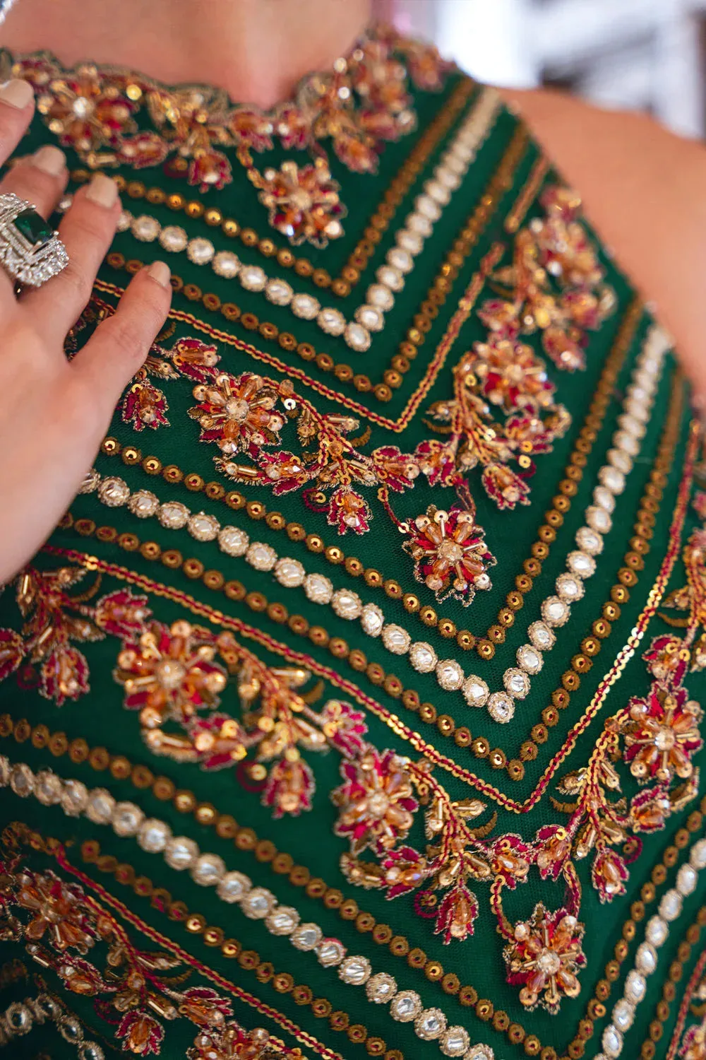 Saira Rizwan Naqsh Festive Bottle Green Raw Silk – view 7 – Poshaq