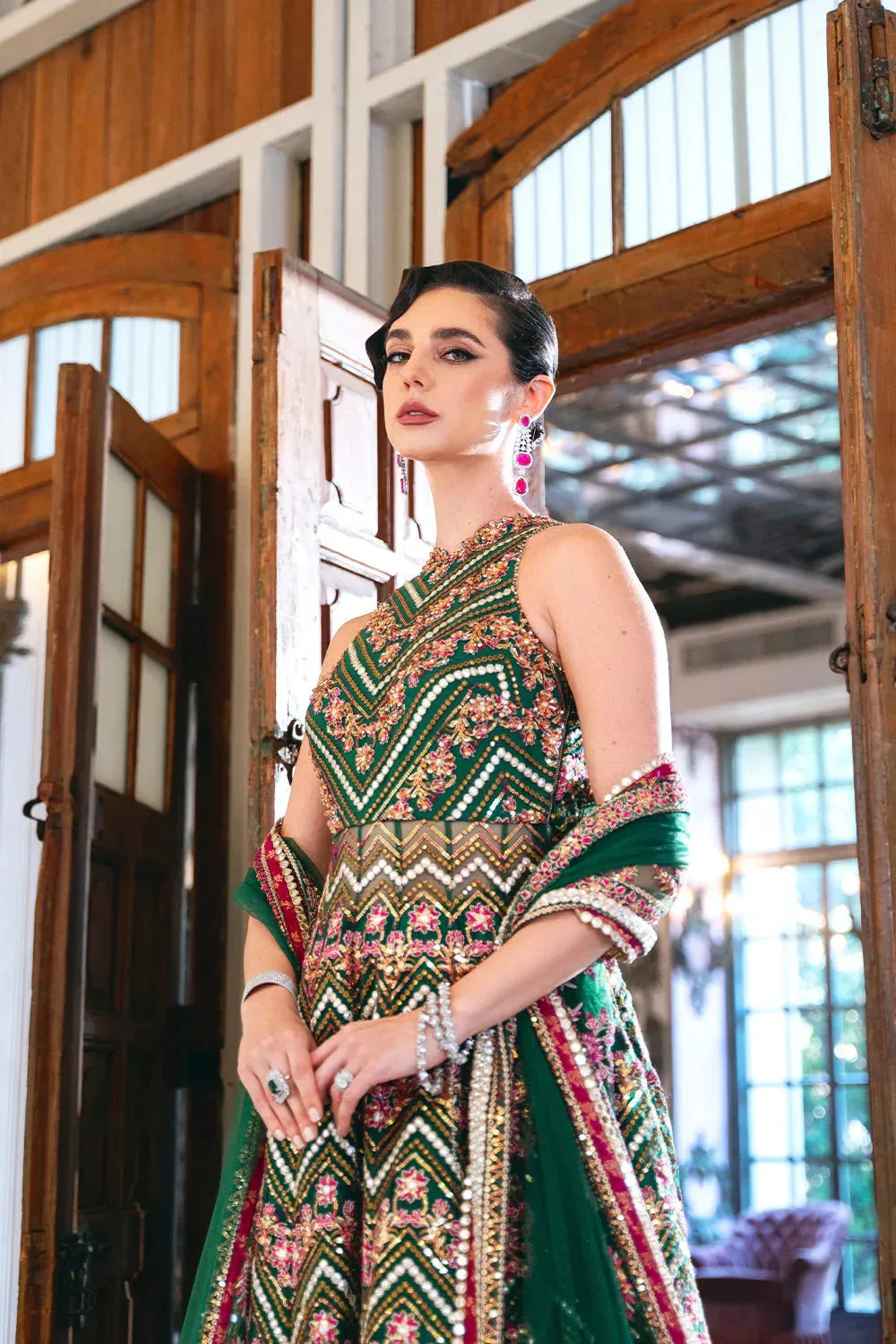 Saira Rizwan Naqsh Festive Bottle Green Raw Silk – view 8 – Poshaq