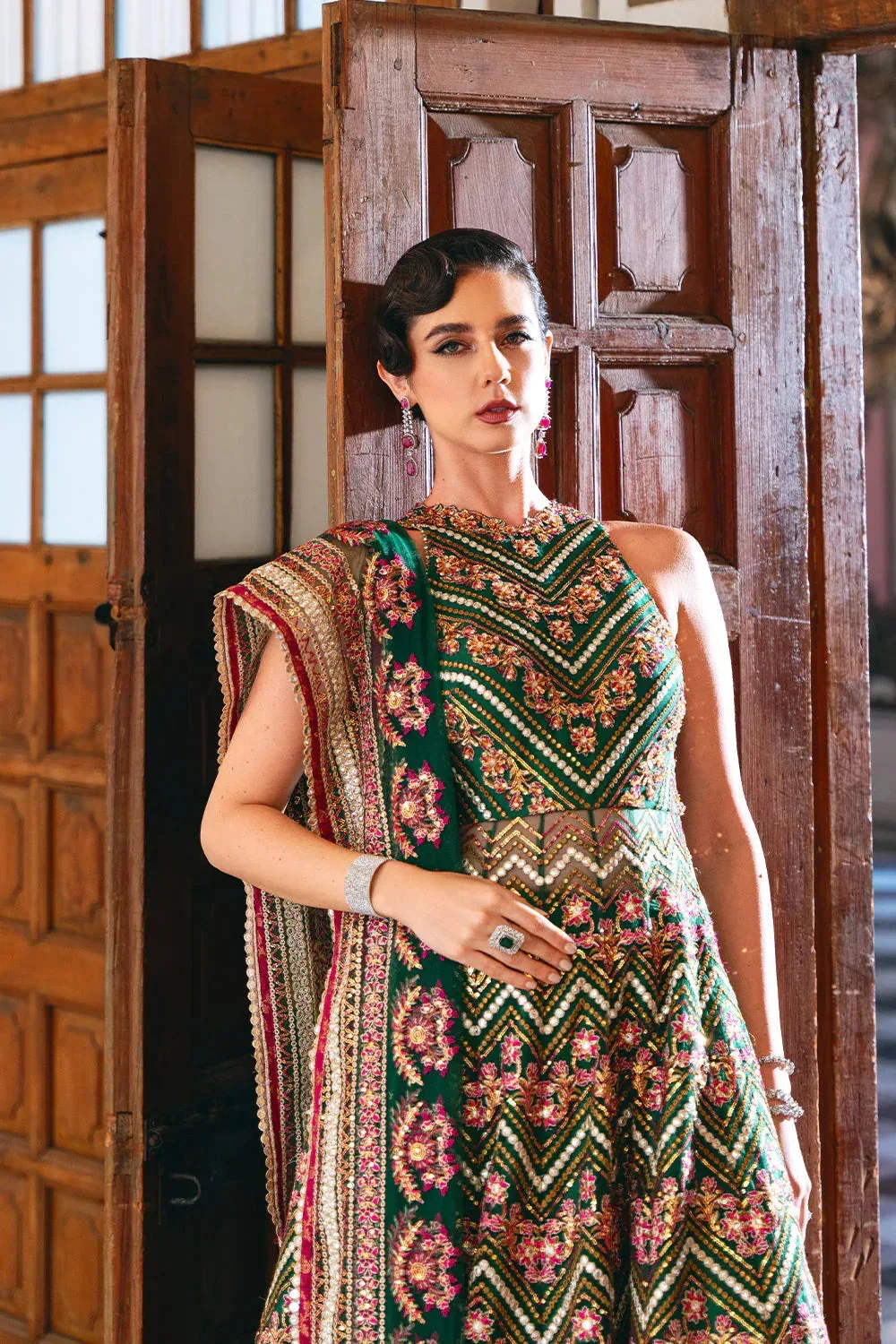 Saira Rizwan Naqsh Festive Bottle Green Raw Silk – view 9 – Poshaq