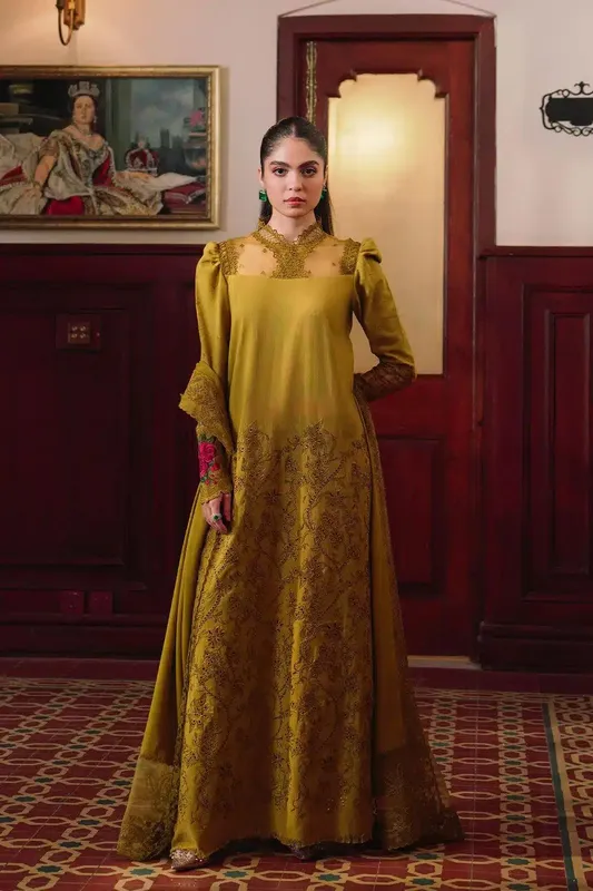 Saira Rizwan Winter 23 Mustard Khaddar – view 1 – Poshaq