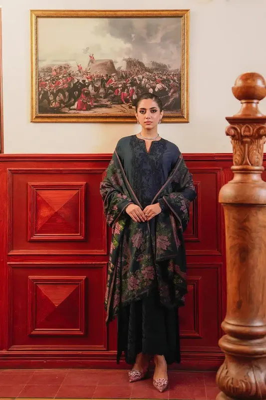 Saira Rizwan Winter 23 Blue Jacquard – view 1 – Poshaq