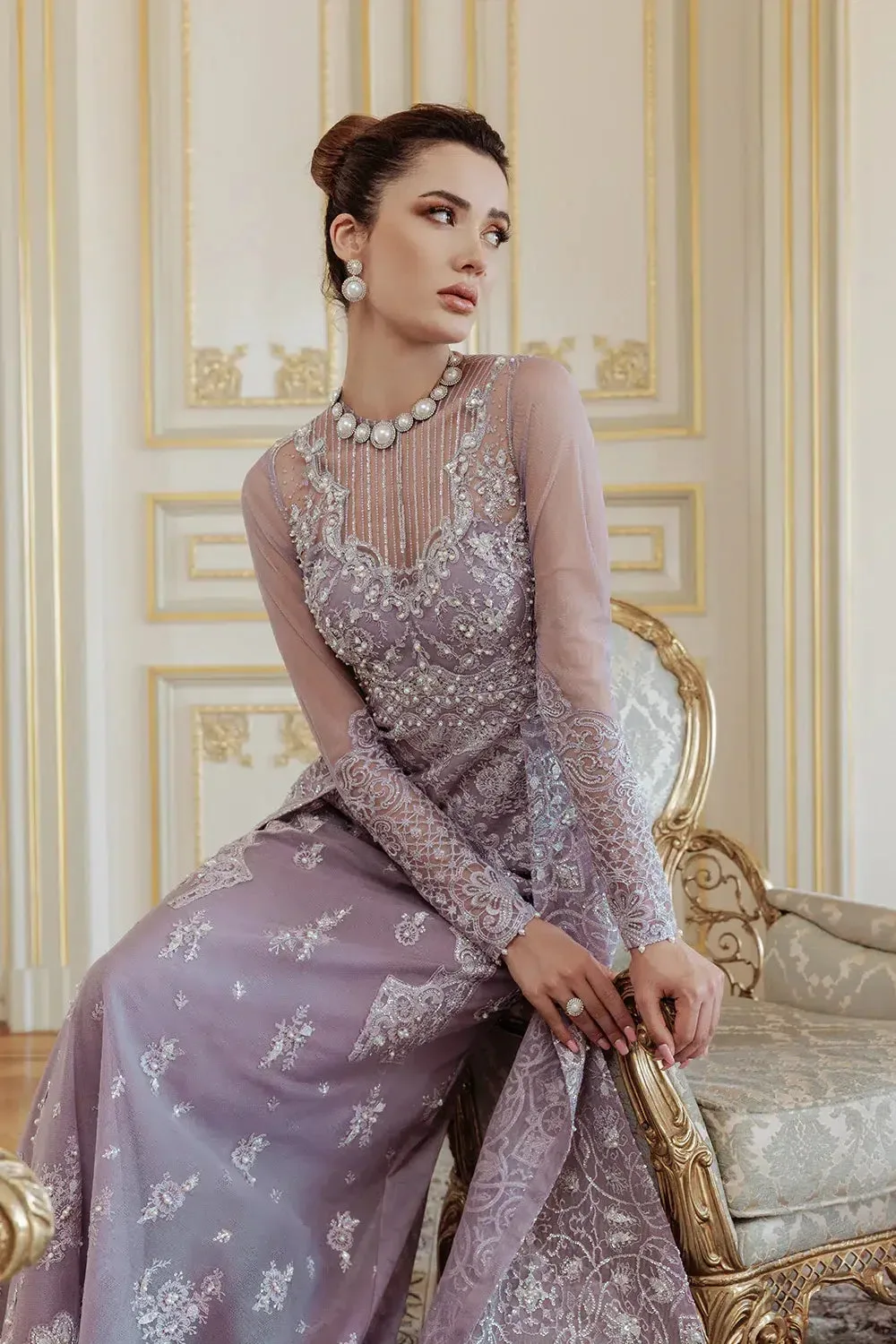 Saira Rizwan Lumiere Festive 23 Lilac Raw Silk – view 3 – Poshaq