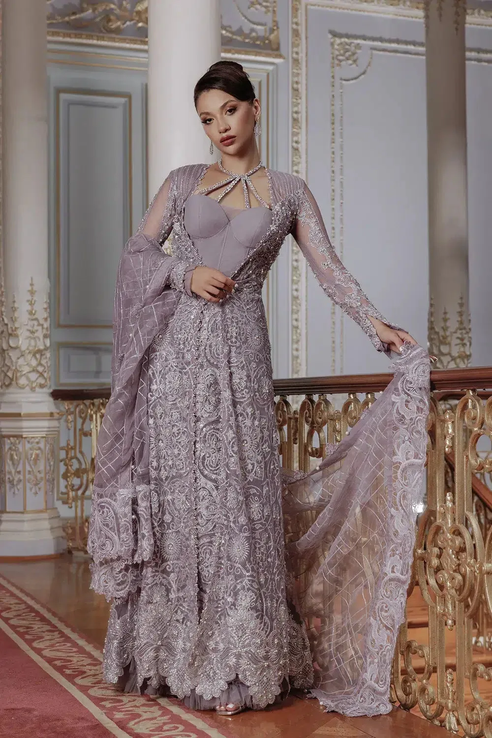 Saira Rizwan Lumiere Festive 23 Lilac Raw Silk – view 4 – Poshaq