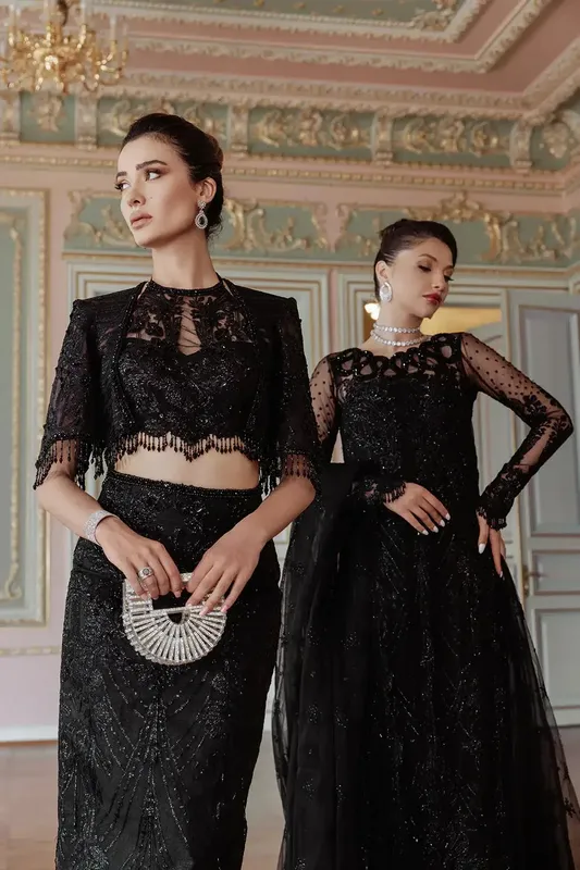 Saira Rizwan Lumiere Festive 23 Black Raw Silk – view 1 – Poshaq