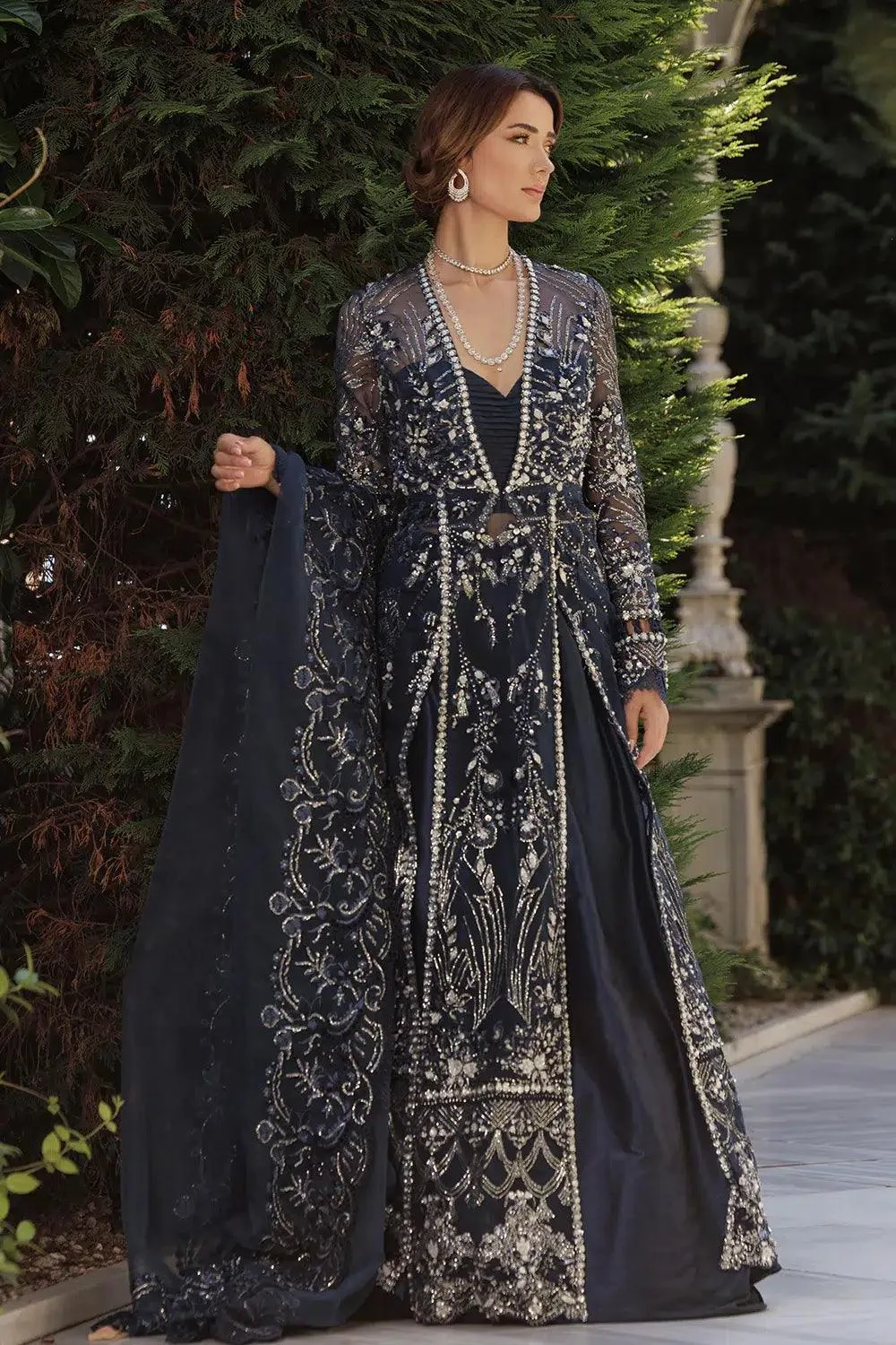 Saira Rizwan Lumiere Festive 23 Navy Blue Raw Silk – view 3 – Poshaq
