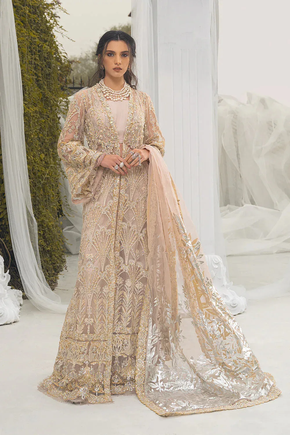 Saira Rizwan Serafina Festive Formals Peach Raw Silk – view 1 – Poshaq