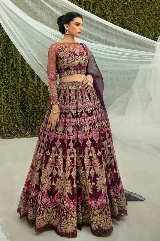 Saira Rizwan Serafina Festive Formals Maroon Silk – view 1 – Poshaq