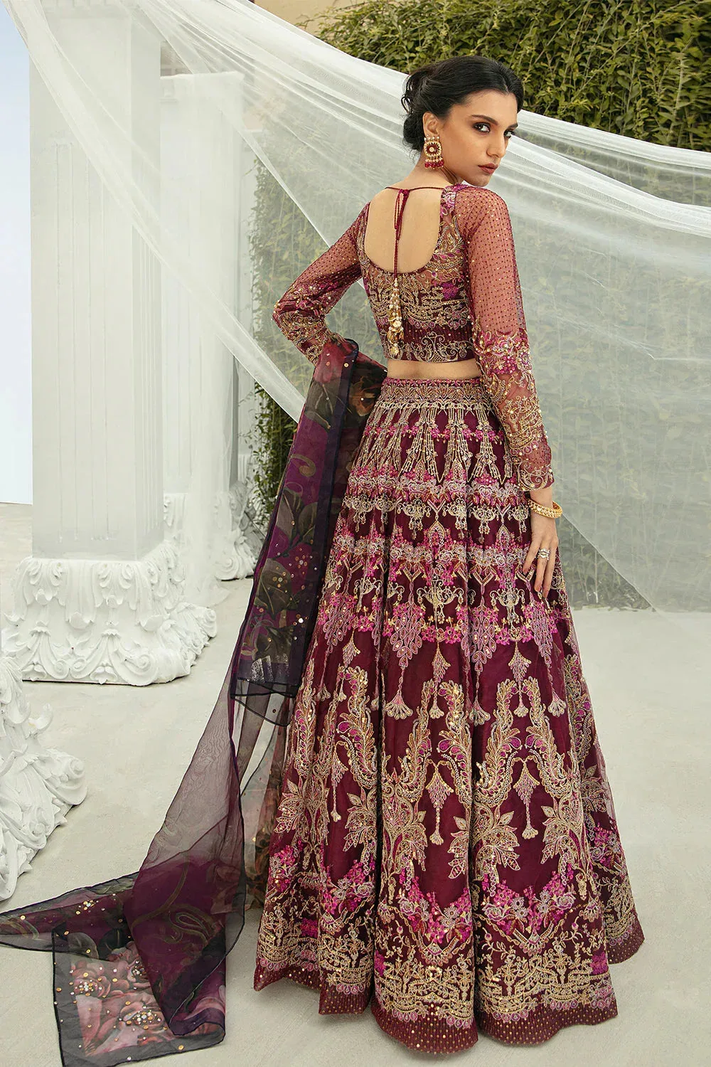 Saira Rizwan Serafina Festive Formals Maroon Silk – view 2 – Poshaq