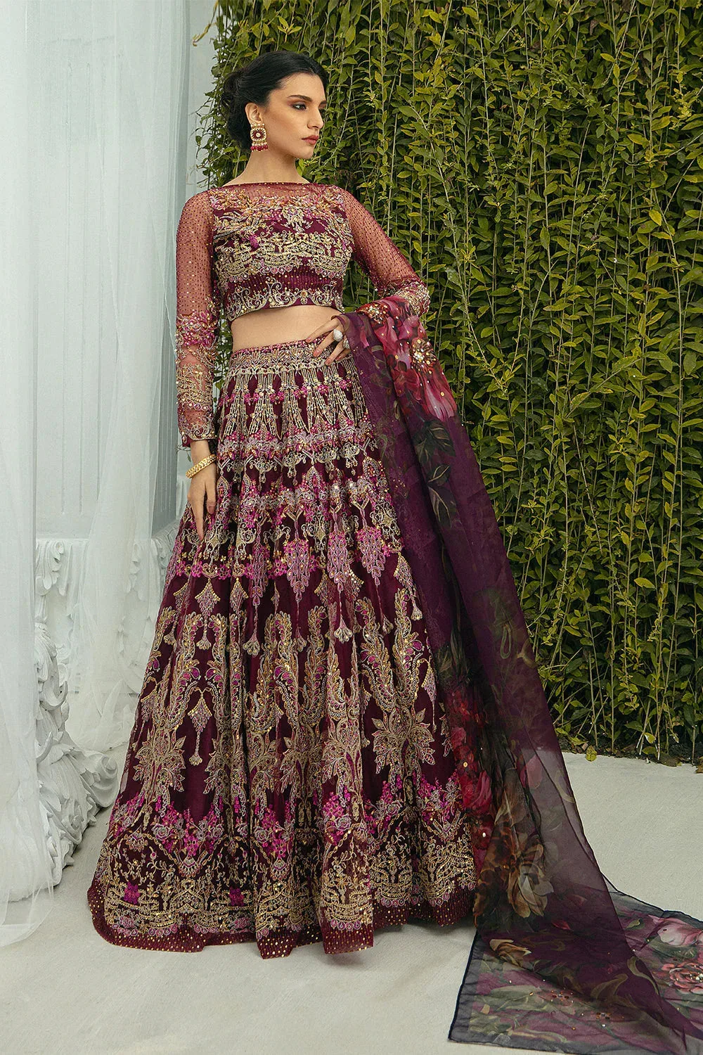 Saira Rizwan Serafina Festive Formals Maroon Silk – view 3 – Poshaq