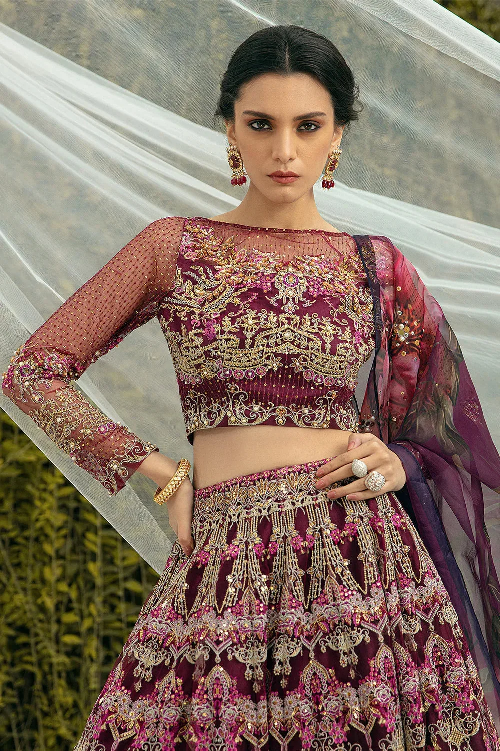 Saira Rizwan Serafina Festive Formals Maroon Silk – view 4 – Poshaq
